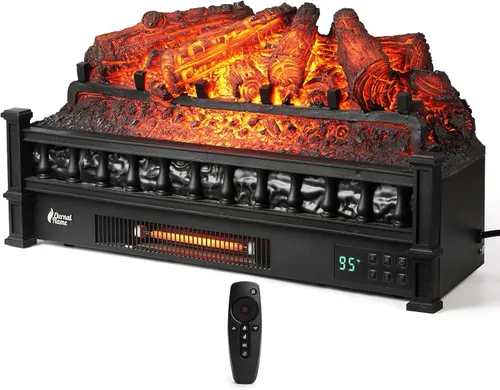 TURBRO Eternal Flame - Calentador eléctrico de cuarzo infrarrojo de 26 pulgadas, troncos de madera de pino realistas, colores de llama ajustables,