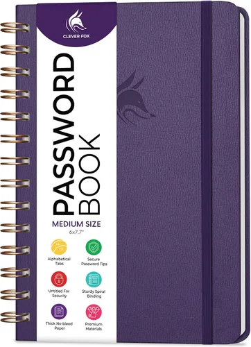 Miniatura 29 de Clever Fox Libro de Contraseñas en Espiral – Organizador de Direcciones de Internet y Contraseñas con Pestañas Alfabéticas Laminadas – Diario Negro