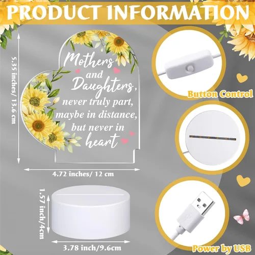 Miniatura 2 de Jetec Regalos de cumpleaños para el día de la madre de hija, hijo, Navidad, regalo de agradecimiento para mamá, girasol grabado, lámparas de corazón