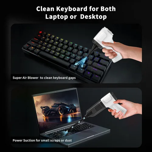 Miniatura 3 de NICE BUDDY Aspiradora inalámbrica, mini plumero de aire, aspiradora de mano portátil, uso en seco 3 en 1 para teclado de automóvil, eliminador