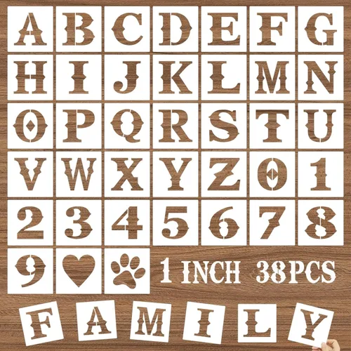 Miniatura 13 de Plantillas de letras y números de 6 pulgadas, 38 plantillas de manualidades del alfabeto, plantillas de dibujo de plástico reutilizables para pintar