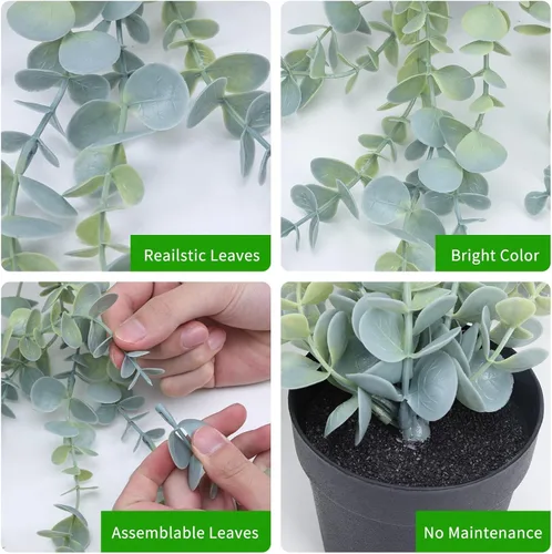 Miniatura 3 de COCOBOO 3 piezas de Plantas Colgantes Falsas, Plantas Artificiales Colgantes Falsas en Maceta de Eucalipto para Pared, Habitación, Hogar, Patio