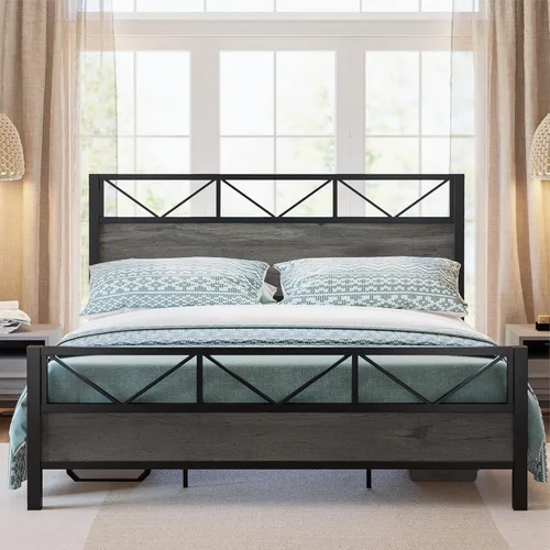 Miniatura 24 de LIKIMIO - Base de cama Queen, cabecero industrial alto de 51.2", con soporte metálico resistente, estructura de cama sólida y estable, libre