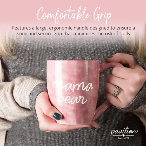 Miniatura 4 de Pavilion - Taza de café grande de cerámica con diseño de texto "Mama Bear", compatible con microondas y lavavajillas, tazas altas de café o té