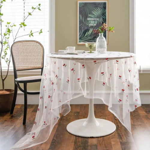 Poowe Mantel de encaje de flores coloridas bordadas para mesa, protector clásico a prueba de polvo, para cocina, comedor, fiesta, boda, banquete,