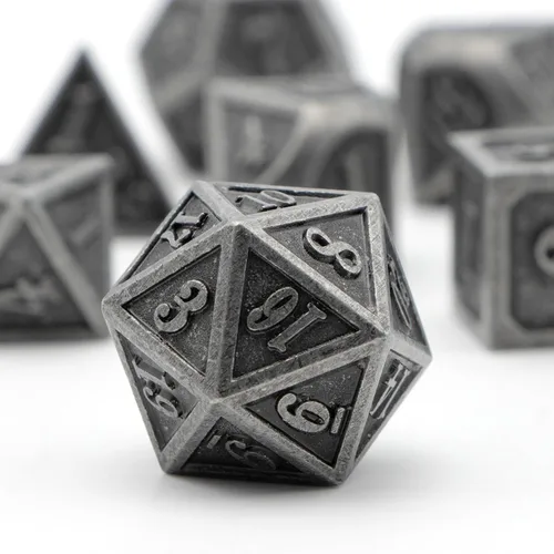 Miniatura 2 de Juego de dados de metal, dados poliédricos D&D para Dungeons and Dragons RPG DND, dados para juegos de rol, MTG, juegos de mesa, Shadowrun Plata