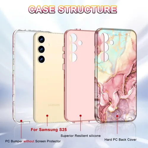 Miniatura 2 de Btscase para Samsung Galaxy S25, [Probado contra caídas de grado militar] Funda protectora de diseño de patrón de mármol, resistente, delgada
