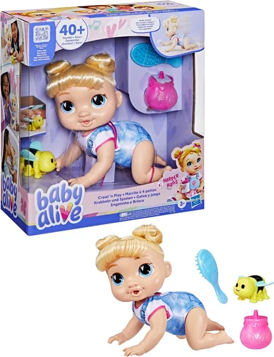 Miniatura 12 de Baby Alive Crawl 'n Play Harper Hugs - Conjunto de muñeca bebé electrónica gateadora, cabello rubio, juguetes para niños y niñas de 3 años