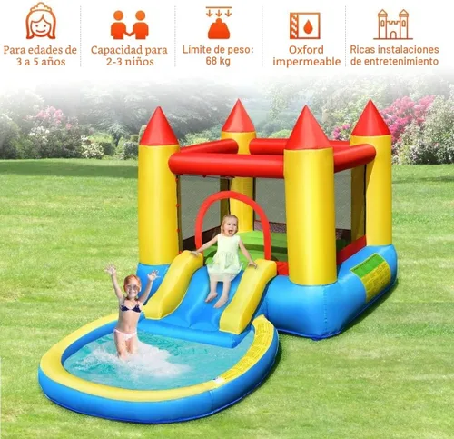 Miniatura 8 de Costzon Casa inflable de rebote con tobogán, castillo de salto para niños 2 en 1 con piscina de agua y pozo de bolas para diversión en el patio