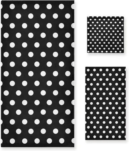 Juego de 3 toallas de baño en blanco y negro, diseño de lunares, 1 toalla de baño, 1 toalla de mano, 1 toalla, toallas de ducha suaves para baño,