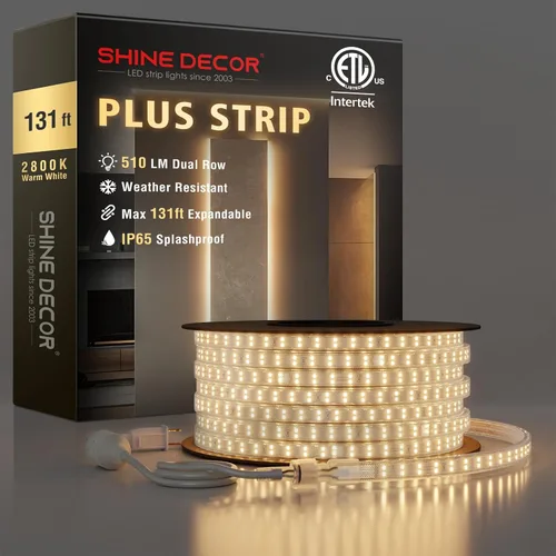 Miniatura 20 de Shine Decor Tira de luces LED Plus CA 120V, cuerda brillante de doble fila conectable, ETL IP65 impermeable y resistente a la intemperie para Blanco