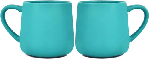 Bosmarlin Juego de 2 tazas de café de cerámica brillante, taza de té para oficina y hogar, 18 onzas, apta para lavavajillas y microondas Aguamarina