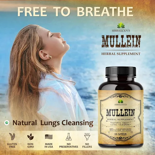 Miniatura 2 de HERBALICIOUS Extracto de hoja de gordolobo para pulmones - Desintoxicación pulmonar para fumadores y apoyo respiratorio - Suplemento herbario