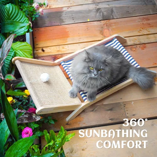 Miniatura 7 de PETKARAY Silla de playa para gatos, camas elevadas para gatos de interior, tumbona acogedora original con rascador de sisal y pelota de juguete Azul