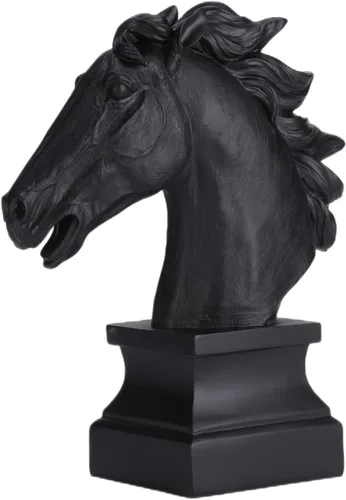 Estatua de cabeza de caballo negra de 12 pulgadas de alto, escultura de caballos para decoración del hogar, resina grande, pintada a mano, animal