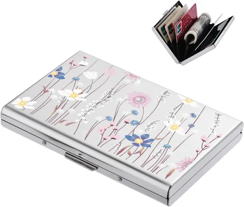Miniatura 18 de BONSYL® Soporte para tarjetas de crédito, cartera delgada de metal con bloqueo RFID, con 6 ranuras para tarjetas, para mujeres y hombres.