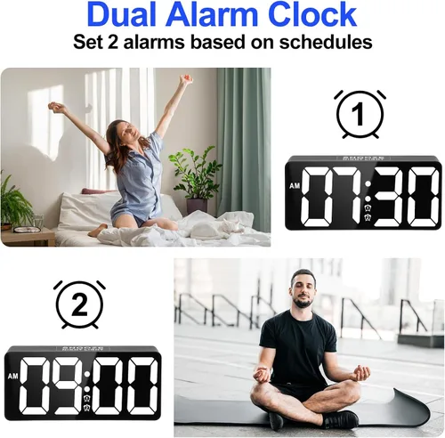 Miniatura 3 de PPLEE Reloj Despertador para Dormitorio con Luz Nocturna y Dígitos Grandes - Reloj Digital de 7 pulgadas con Alarmas Duales y Puertos de Cargador