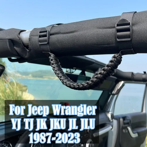Miniatura 2 de Asas de Agarre de Barra Enrollable para Jeep Asas de Agarre para Jeep Wrangler YJ TJ JK JKU JL JLU 1987-2024 Mango de Agarre Paracord Carga de 250