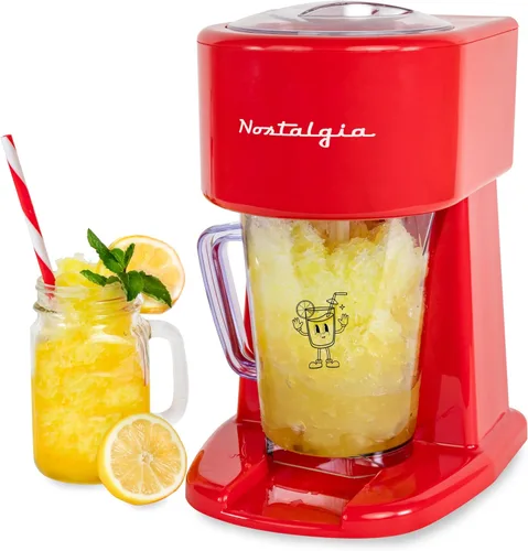 Nostalgia Estación de Bebidas Congeladas Retro de 40 Onzas - Máquina de Granizado y Raspadora de Hielo con Mezcla Automática para Refrescos, Rojo