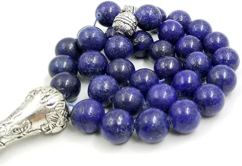 Miniatura 6 de Tasbih - Piedra de lapislázuli natural, tamaño de 0.472 in con colgante de lapislázuli tibetano cuentas de oración musulmana (0.394 in x 45 cuentas)