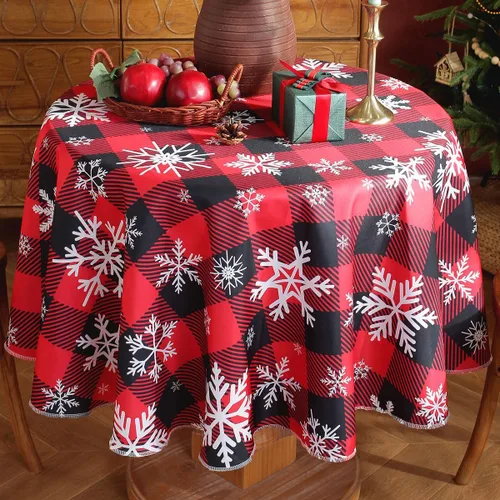 Miniatura 8 de Mantel de Navidad de vinilo con reverso de franela, rectangular, 52 x 70 pulgadas, patrón de bolas de Navidad, 100% impermeable, mantel de plástico