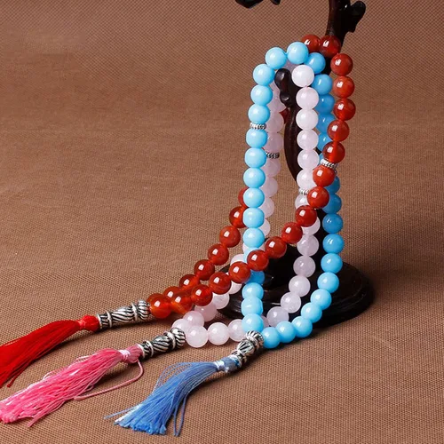 Miniatura 3 de Colgante de borla de turquesa negra de piedra natural de 0.394 in, 33 cuentas de oración, musulmán islámico, Tasbih Allah Mohammed Rosario