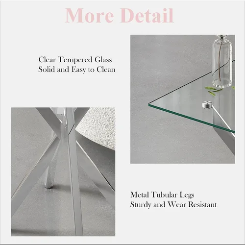 Miniatura 7 de Mesa auxiliar moderna de cristal, mesa auxiliar cuadrada para sofá, mesa auxiliar con parte superior de vidrio templado transparente y patas plateado
