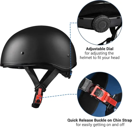Miniatura 4 de AHR Half Helmet with Sun Visor, Quick Release Buckle Half Face Warrior Motorcycle Helmet for Bike Chopper Cruiser DOT Approved, Run-D