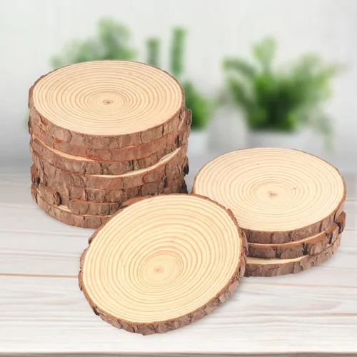 Miniatura 4 de 11 piezas de rebanadas de madera natural de 6.3 a 7.1 pulgadas, círculos de madera de pino sin terminar con cortezas para posavasos, manualidades