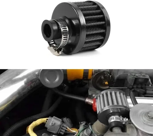 Miniatura 7 de 2 piezas de filtro de aire de entrada de aire frío con respiradero de 12 mm, filtro de respiración para tapa de válvulas para automóvil y Negro