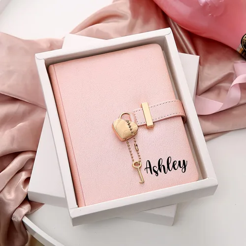 Miniatura 12 de Agenda personalizada con cerradura y llave para niñas, tamaño B6 de 5.3 x 7 pulgadas, 290 páginas con bordes dorados, cierre de corazón dorado