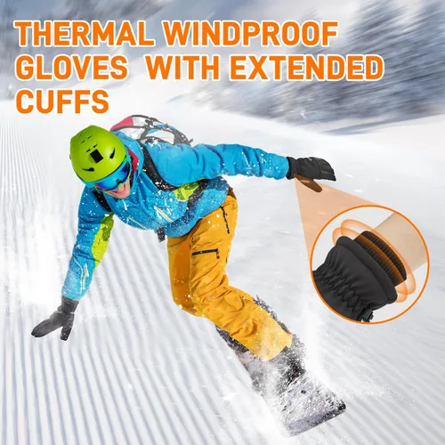 Miniatura 6 de ihuan Guantes de invierno para hombres y mujeres, impermeables, cálidos, guantes de nieve para clima frío, material térmico para esquí, snowboard