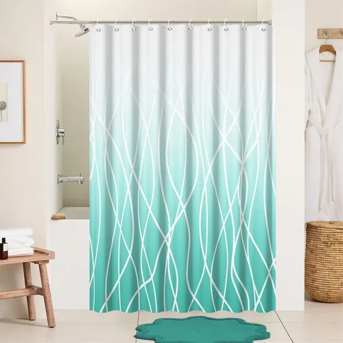 Miniatura 74 de Cortina de ducha pequeña a rayas gris claro degradado para baño, 36 x 72 pulgadas, juego de cortina de ducha geométrica para cabina de RV