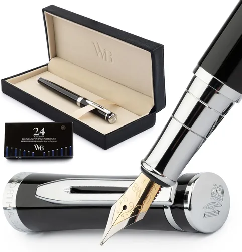 Miniatura 15 de Conjunto de pluma estilográfica Wordsworth & Black, plumín extra fino dorado de 18 quilates, incluye 24 cartuchos de tinta, convertidor de repuesto