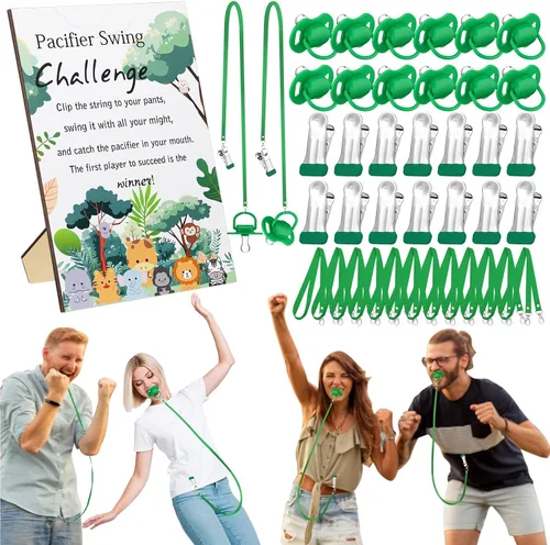 Miniatura 23 de Geelin Juego de 12 juegos de chupete con columpio para baby shower, juegos divertidos de revelación de género, incluye 1 letrero de madera y 12