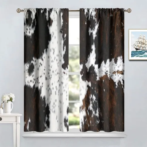 Miniatura 4 de YCness Cortinas con estampado de vaca, cortinas de piel de vaca, piel de animal marrón, estampado de vaca occidental, granja rústica, tratamientos