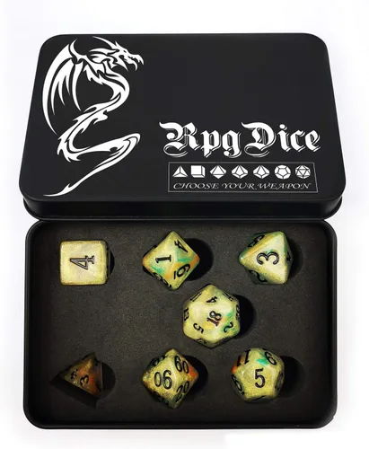 Miniatura 10 de Bescon Fantasía Arco Iris Brillante Dados Poliédricos 7pcs Set Caramelo de Medianoche, Juego de dados RPG Luminoso Resplandor en la oscuridad