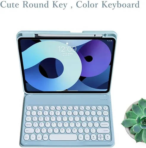 Miniatura 3 de Funda de teclado para iPad mini (A17 Pro) 2024, iPad mini 6ª generación, funda de teclado con mouse Bluetooth, llave redonda, bonita funda de Púrpura