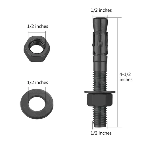 Miniatura 5 de Wensilon 10 piezas sujetadores estándar de 1/2 x 4-1/2 pulgadas para anclajes de cuña negros de alta resistencia para cemento y hormigón