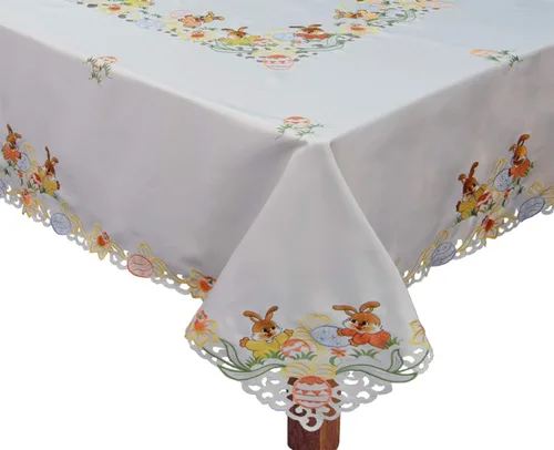 Miniatura 3 de Creative Linens Mantel floral de huevo de Pascua bordado, 68 pulgadas, redondo con 8 servilletas, color blanco
