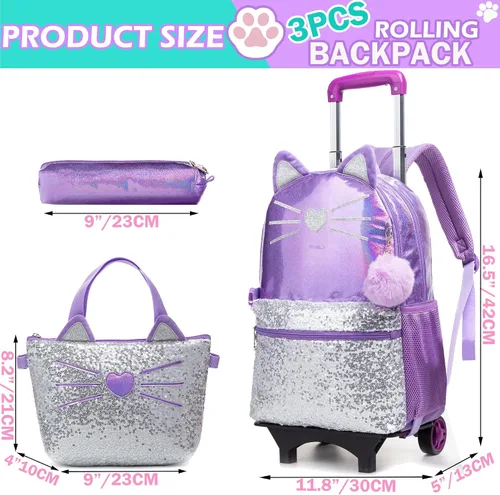 Miniatura 2 de Meetbelify Mochila con ruedas para niñas con ruedas para niñas para escuela primaria