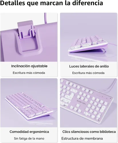 Miniatura 8 de SEUNKWANG EWEADN GX710S Teclados retroiluminados para computadora, teclado USB con cable con retroiluminación blanca, panel de metal, Plug and Play