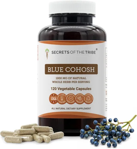 Secrets of the Tribe Blue Cohosh 120 cápsulas, hechas con cápsulas vegetales y raíz seca de cohosh azul (Caulophyllum Thalictroides) de cultivo