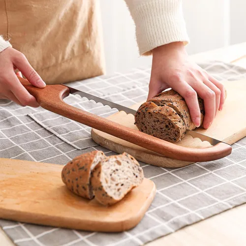 Miniatura 6 de Sierra de pan para pan casero, cortador de cuchillo de pan de masa madre para rebanar, cuchillo de lazo de pan de madera para masa madre