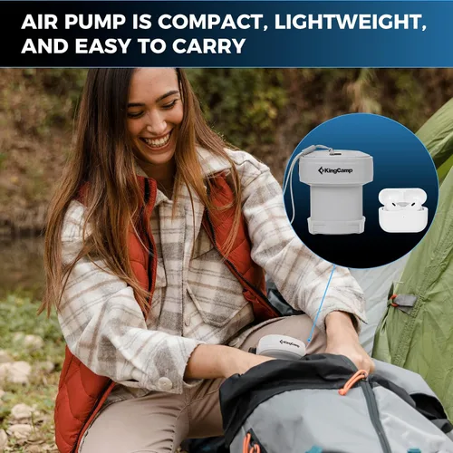 Miniatura 8 de KingCamp Bomba de aire para inflables, inflador/deflector portátil de llenado rápido, bomba de aire eléctrica con 4 boquillas para colchoneta