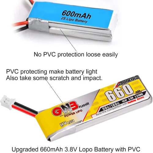 Miniatura 6 de Crazepony Batería LiPo de 660 mAh, 4 baterías LiHV de 3.8 V 90C/180C JST-PH2.0 conector para Eachines Trashcan Emax Tinyhawk Freestyle II Snapper7