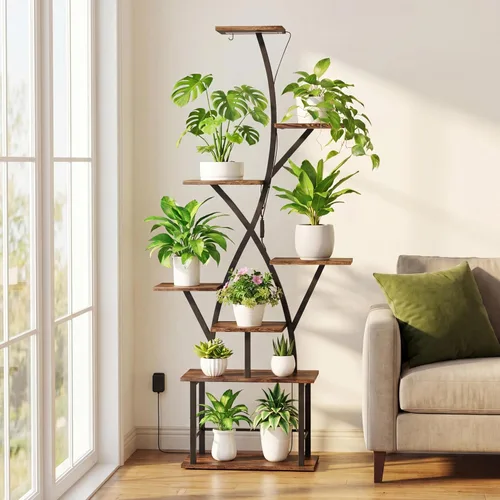 Quikraen Soporte para plantas de interior con luces de cultivo de 64 pulgadas de alto, estante de plantas iluminado en esquina para cultivo en