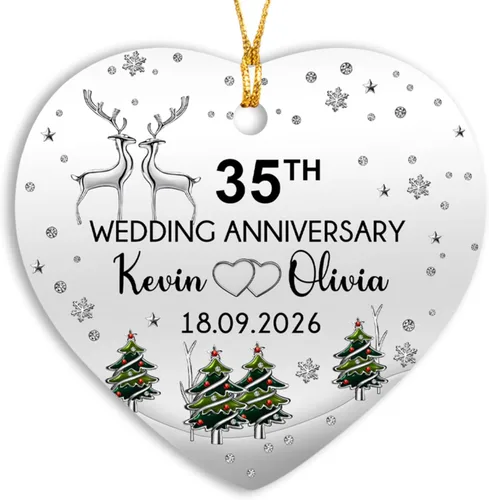 Miniatura 24 de Adornos personalizados de corazón para la primera Navidad, regalos para pareja de recién casados 2025, adorno de nuestra primera Navidad casado