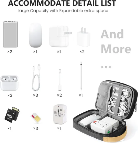 Miniatura 7 de Travelkin - Organizador de cables de viaje, organizador electrónico de viaje, bolsa organizadora de cables para cables, cargadores de teléfono, Negro