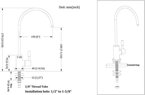 Miniatura 5 de Havin llave de acero inoxidable para cocina, con filtro purificador de agua potable de ósmosis inversa
